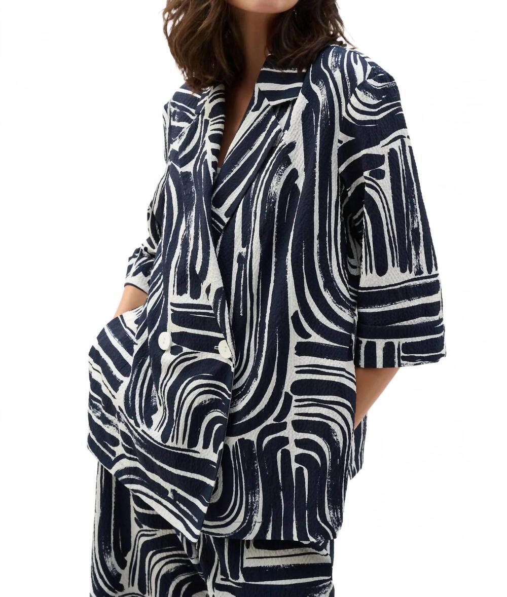 NEW JOSEPH RIBKOFF abstract double-breasted blazer in vanilla/midnight blue